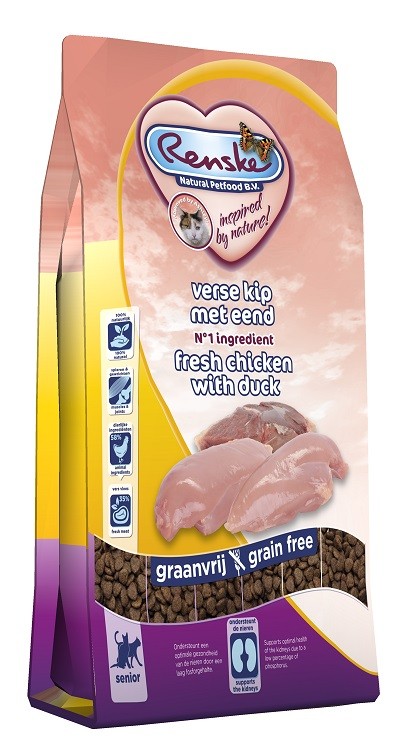 Renske Senior Grain Free Super Premium con pollo con anatra freschi cibo per gatti