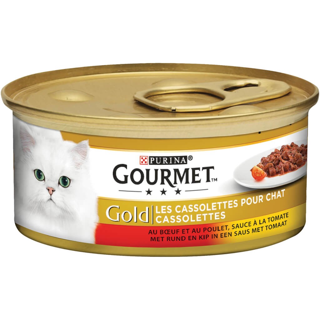 Gourmet Gold Casserole con manzo, pollo e pomodoro in salsa umido per gatti (85 g) 