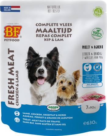 BF Petfood Salsicce - carne di pollo con agnello cibo umido per cani (90 g)