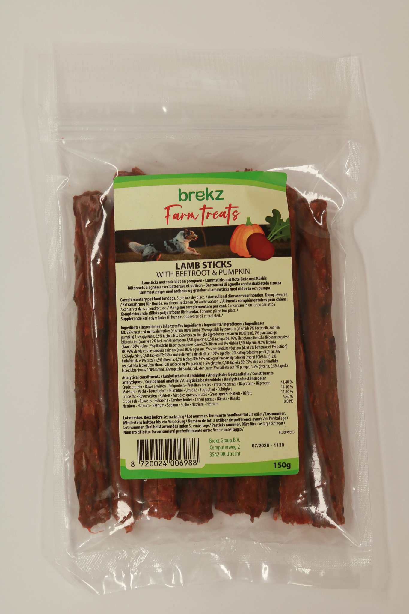 Brekz Farm Treats Bastoncini all'agnello con barbabietola e zucca snack per cani