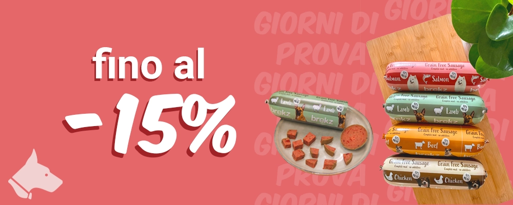 Fino al 15% di sconto sulle salsicce Brekz senza cereali per cani